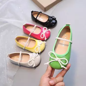 Kid Shoes Girl Shallow Patent Leather Princess Shoe Spring Autumn Leather Shoe Bow Mary Jane Shoes Soft Soled Casual Single Shoe 21-insole13cm чёрный