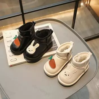 Kid Snow Boot 2024 Winter Warm Soft Sole Girl Ankle Boot Fashion Princess Shoes Thickened Waterproof Boot Kids Shoe Botines 21 бежевый