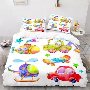 Kid Tractor Truck Duvet Cover Twin Cartoon Transportation Quilt Cover Polyester Construction Vehicle Bedding Set Car Theme Decor 70x133cm 2pcs