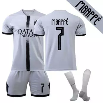 Kid Unisex Adult Football Jersey Mbappe Number 7 Sport Uniforms Set Girls Boys 26(145-150cm)