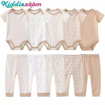 Kiddiezoom, 10 шт./компл., одежда для малышей, боди и штаны для новорожденных мальчиков и девочек, одежда для малышей, хлопковые комбинезоны для младенцев, комплекты 0-3Months