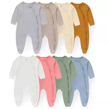Kiddiezoom 1 шт. для маленьких мальчиков и девочек 0-12 месяцев из бамбукового волокна, унисекс, повседневные однотонные комбинезоны с длинными рукавами и двусторонней молнией, с запахом ног, детские комбинезоны, осень-зима 0-3Months