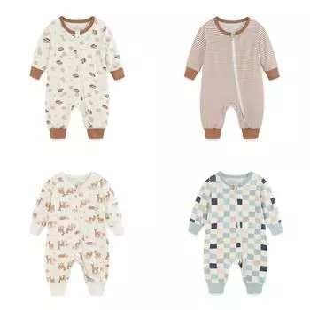 Kiddiezoom 1PCS Детский милый комбинезон с длинными рукавами, комбинезон на молнии из вискозы, осенняя одежда для мальчиков и девочек 0-24 месяцев 3M