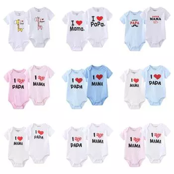 Kiddiezoom 2 Pcs I Love Papa Mama Newborn Boy Girl Bodysuits Soft 100%Cotton Twin Clothes 3-6Months
