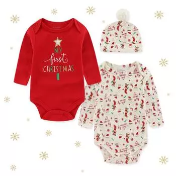 Kiddiezoom 2PCS Рождественский комплект для мальчиков и девочек Милый и модный комбинезон с длинными рукавами Мягкий 6-9Months