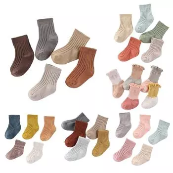 Kiddiezoom, 5 пар тонких хлопковых носков-поло для маленьких мальчиков и девочек, детские короткие носки для малышей 0-12 месяцев, нескользящие летние дышащие детские носки XS(0-6M)