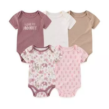 Kiddiezoom 5 Pcs Four Seasons Cute Baby Boy Girl Bodysuits Short Sleeve Newborn Clothes 12M