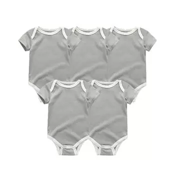 Kiddiezoom 5 Pcs Solid Color Newborn Summer Soft Baby Boys Girl Bodysuits Short Sleeve Baby Clothes 0-3Months