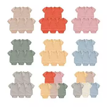 Kiddiezoom 5 Pcs Unisex Solid Color Baby Bodysuit 100%Cotton Newborn Short Sleeve Summer 0-3Months