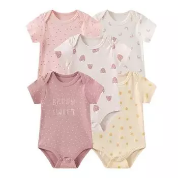 Kiddiezoom 5Pcs Fashion Unisex Short Sleeve Cartoon Newborn Boy Girl Bodysuits 0-12M Baby Clothes 0-3Months