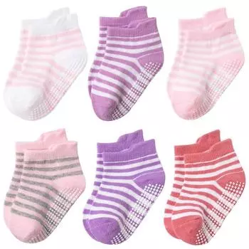 Kiddiezoom 6 Pairs/Set Four Seasons 0-5Y Solid Newborn Baby Boy Girl Socks 100%Cotton Soft Infant Accessories S (0-1Years )