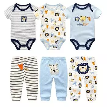 Kiddiezoom 6 предметов модный детский комбинезон для мальчиков и девочек + штаны 100% чистый хлопок мягкий комплект для новорожденных 0-12 месяцев 0-3Months
