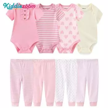 Kiddiezoom 8 предметов мультяшный детский комбинезон для мальчиков и девочек + штаны унисекс комплекты одежды для новорожденных 0-3Months