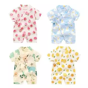 Kiddiezoom для маленьких мальчиков и девочек с милым принтом и короткими рукавами, мягкое и дышащее боди из крепа с принтом на лето 66cm
