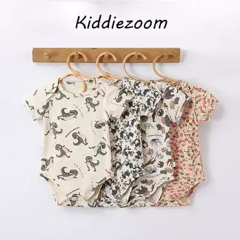 Kiddiezoom Младенцы Мальчик Девочка 6-24 месяцев Модные принты Короткие рукава Детские боди 66CM