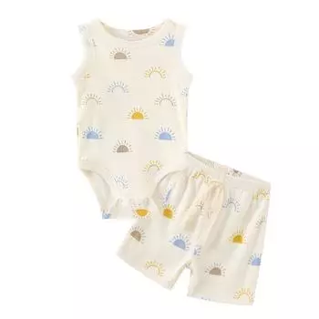 Kiddiezoom новые комплекты детской одежды из двух предметов с мультяшным принтом, детские боди без рукавов из 100% хлопка нейтрального цвета 3M