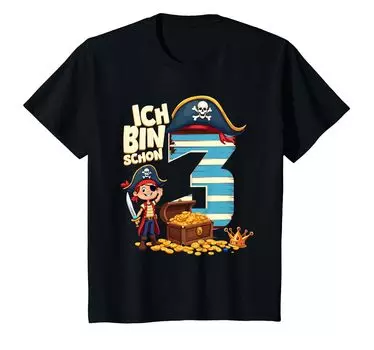 Kids 3rd Birthday Pirate Decoration 3 Year Old Boy Costume Pirate T-Shirt чёрный