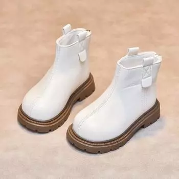 Kids Ankle Boots British Style Boys Girls Short Boots Solid Color Versatile 2024 Autumn New Kids Leather Boots Fashion Classic 21 чёрный