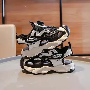 Kids Beach Shoes 2024 New Boys Casual Mesh Sports Sandals with Rotating Button Children s Fashion Versatile Shoes for Summer 27 хаки