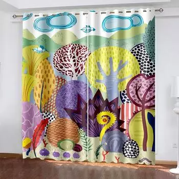 Kids Bedroom Blackout Curtains Cartoon Room Darkening Window Curtain Living Room Drapes Decor 2 Panels Cotinas De Sala W132cm x H160cm&Hook