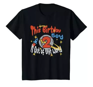 Kids Boys 2nd Birthday Astronaut Space Birthday Boys Out of World T-Shirt чёрный