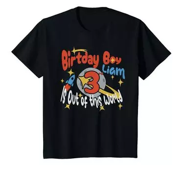 Kids Boys 3rd Birthday Liam Space Birthday Boy Out of World T-Shirt чёрный