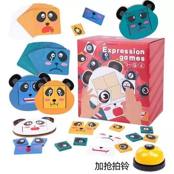 Kids Building Wooden Blocks Panda Expressions Matching Toy For Education Early