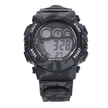 Kids Camouflage Digital Watch Alarm Clock Date Display Split Time On Time Alarm 12/24 Hour 7 Colors чёрный