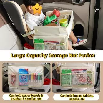 Kids Car Seat Travel Tray Foldable Multiple Pockets Waterproof Portable Carseat Table Lap Tray for Dining Drawing Play Activity