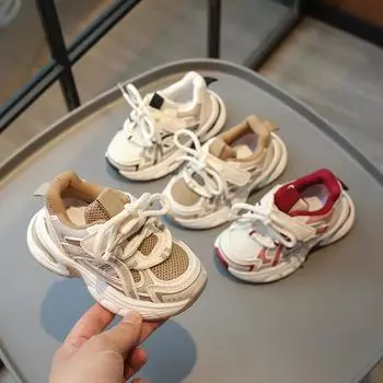 Kids Casual Running Shoes 2024 Autumn New Girls Fashion Cute Sports Shoes Boys Mesh Breathable Sneakers Hook&Loop Wear-resistant 21 чёрный