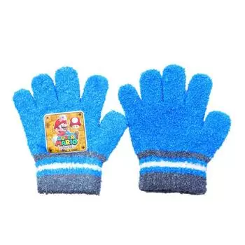 Kids Character Gloves Knit 5 Finger Type Super Mario Blue [GlovesDEPO]