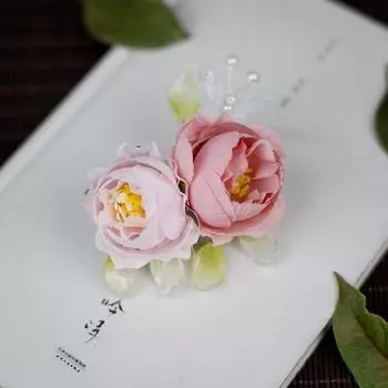 Kids Classical Dance Ethnic Han Dynasty Chignon Chinese Ancient Style Girl Bun Hair Accessories Dance Modeling Headdress Suit Performance Rose hairpin single (J107 bean paste)