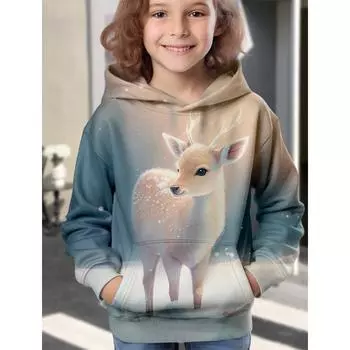 Kids Clothes Girl Hoodies Kawaii Animal Deer 3D Print Streetwear Boys Girls Sweatshirt Unisex Kids Hooded Pullovers Top Clothing 100
