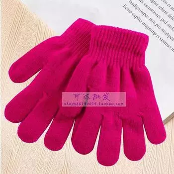 Kids Color Heattech Hair Men and Women Finger Cotton Gloves Elementary School Student Etiquette Five Finger Protective Performance White Gloves Rose Red L