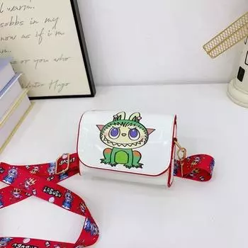 Kids Crossbody Shoulder Bag With Wide Shoulder Strap And Design Print Green