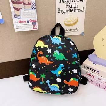 Kids Dinosaur Backpack With Cute Cartoon Design Lightweight Nylon For Use School Black Dinosaur