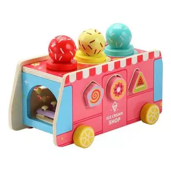 Kids Educational Wooden Toy With Ice Cream Truck Shape For Early Learning Gift