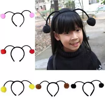 Kids Elf Ladybug Bee Furry Pom Ball Headband Hair Hoop Cosplay Costume Headwear Hair Clips for Girls Korean Accessories Headwear B