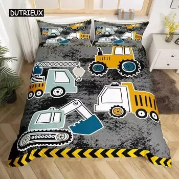 Kids Equipment Trucks Duvet Cover King Boys Cartoon Car Bedding Set Construction Highway Comforter Cover Set 70x133cm 2pcs