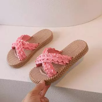Kids Fashion Girls Slippers Cross Fashion Open-toe Children Casual Shoes Simple Solid Color Britain Style Soft Platform Summer 23-24 чёрный
