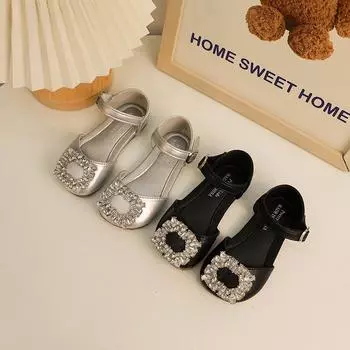Kids Flat Sandals 2024 Luxury Rhinestone Elegant Shoes for Girls Korean Style Versatile Children Causal Princess Ballet Sandals 23 чёрный
