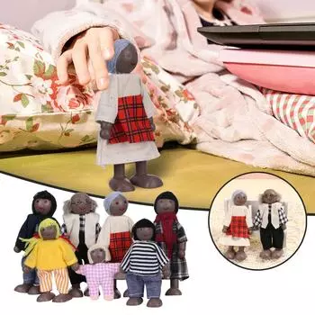 Kids Girls Happy Dolls Family Playset Wooden Figures Set of 7 Toy