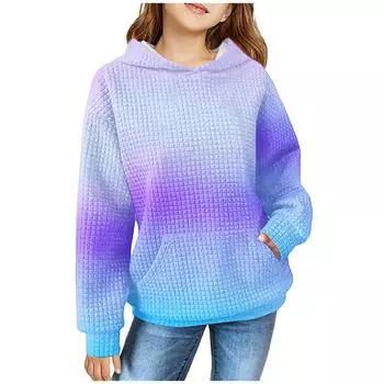 Kids Girls Long Sleeve Gradient Printed Hoodie Knit Pullover Hooded Sweatshirt 100 синий