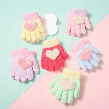 Детские перчатки, плюшевые перчатки для мальчиков и девочек, детские перчатки с украшением в форме сердца из мультфильма