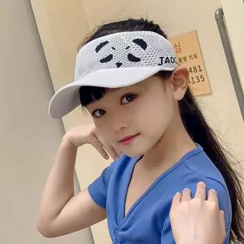 Kids Hat Summer Thin Big Brim Sun-Proof Baby Air Top Breathable Summer Boys Peaked Cap Summer White Panda All yards