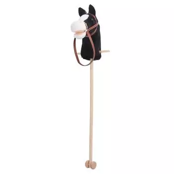 Kids Horse Head Stick Toy Cute Expression Soft Plush Stuffed Stick Horse with Sliding Wheels Black