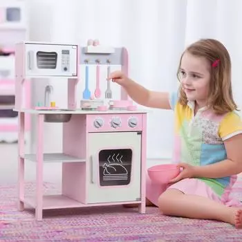 Kids Kitchen Toy Set Wooden Play Kitchen Maker Set Simulation Cookie Maker Kit Pretend Play Educational Toy Gifts For Girls Boys розовый