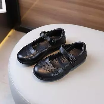 Kids Leather Shoe Spring Autumn Black School Girl Shoes School Uniform Performance Children s Flats British Style Princess Shoes 25 чёрный