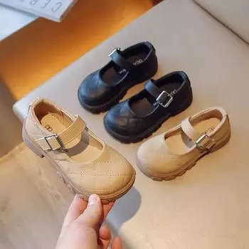Kids Leather Shoe Spring Autumn Black School Girl Shoes Thick Bottom Versatile Children Fashion Princess Causal Mary Jane Shoes 23 хаки
