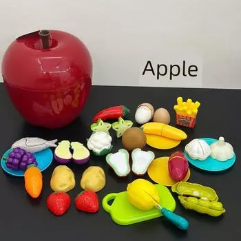 Kids Play House Fruits and Vegetables Big Apple Slicer Kitchen Cooking Suit 2-3 Years Old 4 Toys for Girls 5 Apple Che Che Le 25 Piece Set